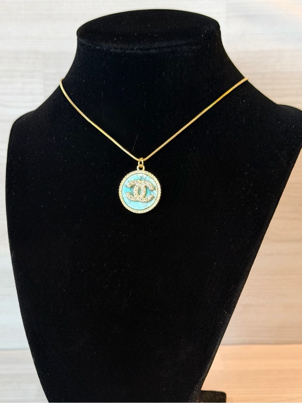 CC Gold Necklace with Turquoise Pendant